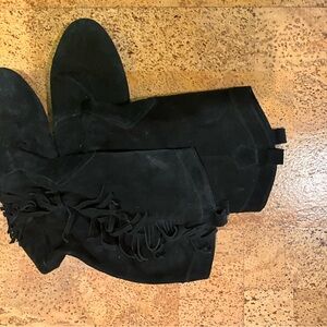Vintage Black Suede Fringe Boots